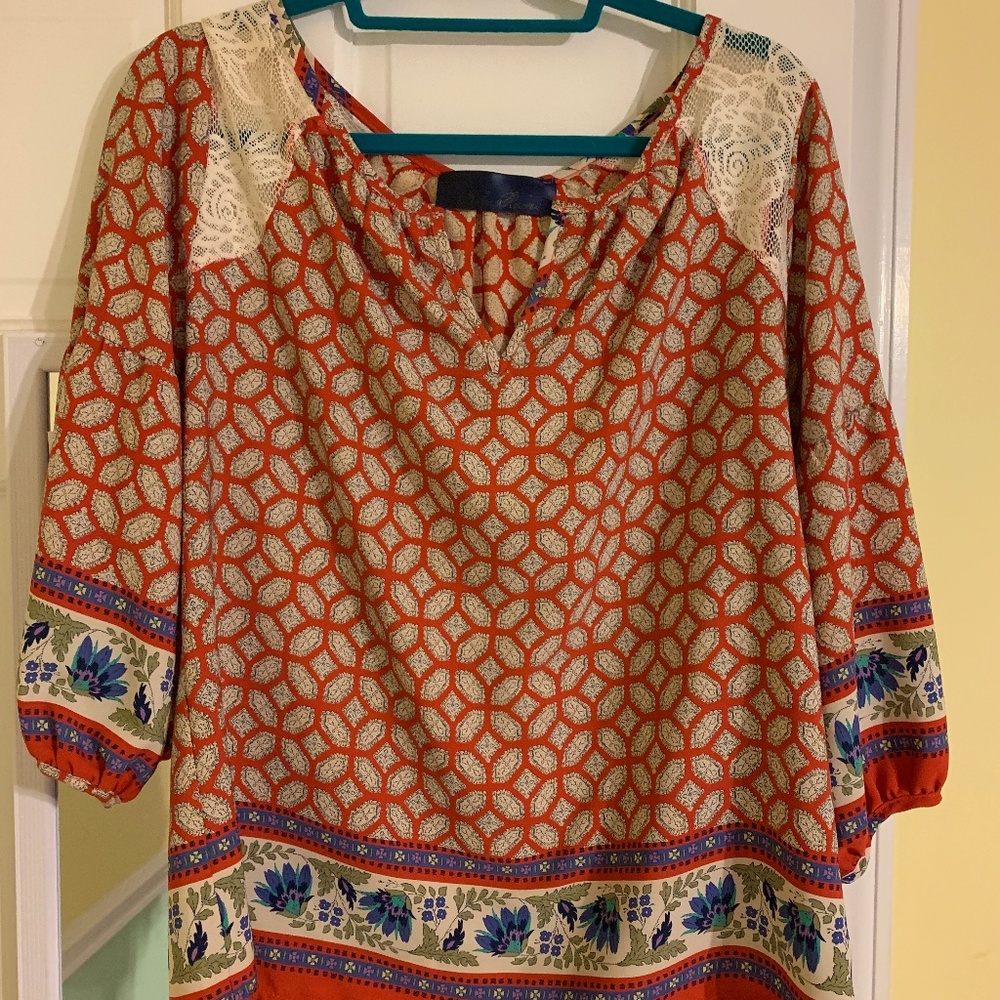 Bo-Ho (Blue Rain) Burnt Orange Patterned Blouse